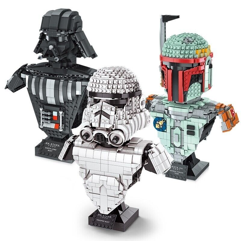 Darth Lord Vader, Stormtrooper & Boba Fett 12" Tall Bust Building Block Sets NEW