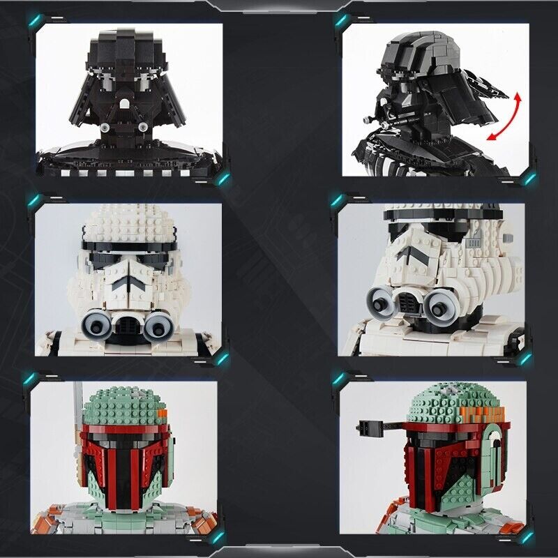 Darth Lord Vader, Stormtrooper & Boba Fett 12" Tall Bust Building Block Sets NEW