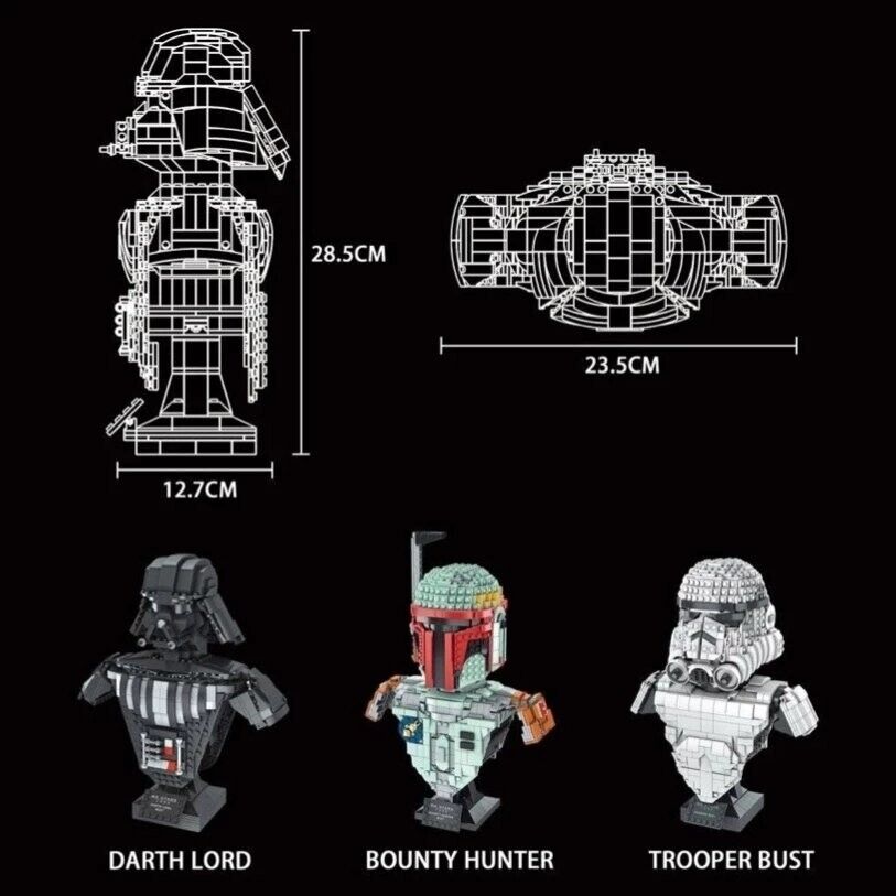 Darth Lord Vader, Stormtrooper & Boba Fett 12" Tall Bust Building Block Sets NEW