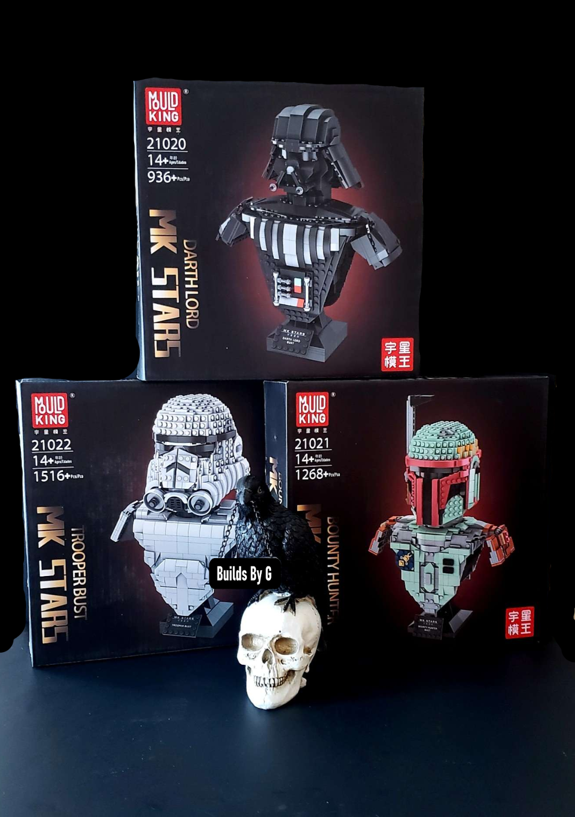 Darth Lord Vader, Stormtrooper & Boba Fett 12" Tall Bust Building Block Sets NEW