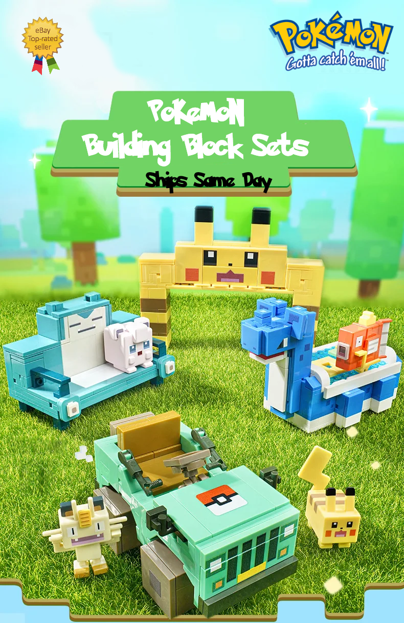 ✅ Official Pokémon Snorlax Lapras Meowth & More Building Block Sets Creative NEW