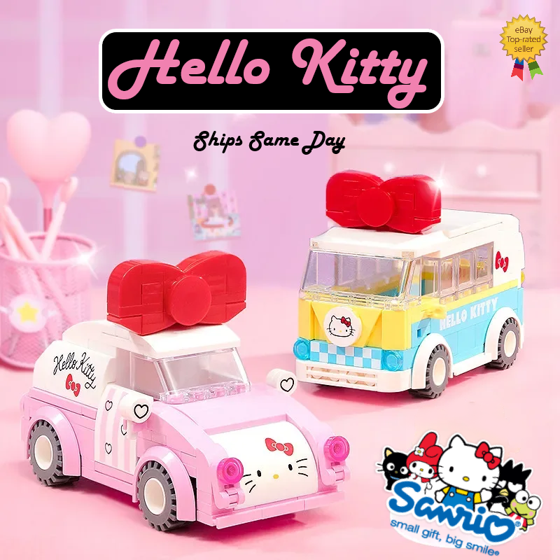 ✅Official Sanrio Hello Kitty Tour Bus & Sports Car Building Block Sets Fun - NEW