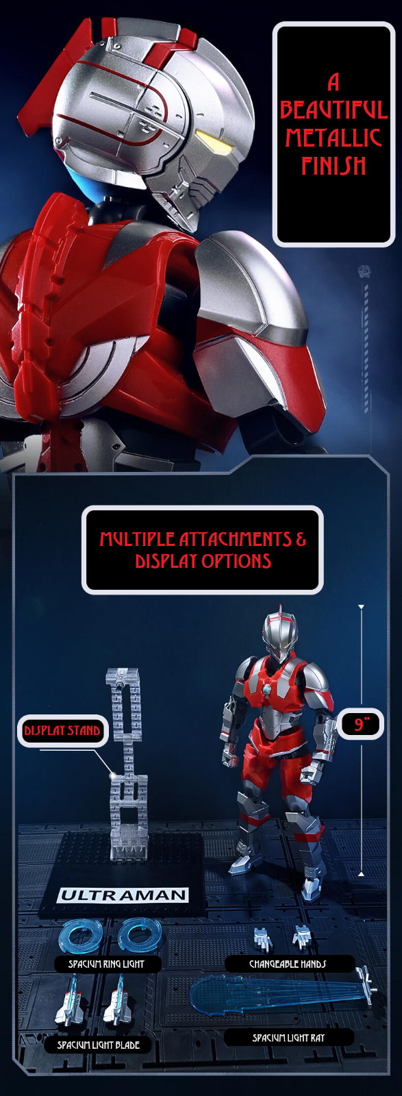 ā
Official Ultraman 9" Fully Articulated Figure Building Block Set Fun Toy NEW