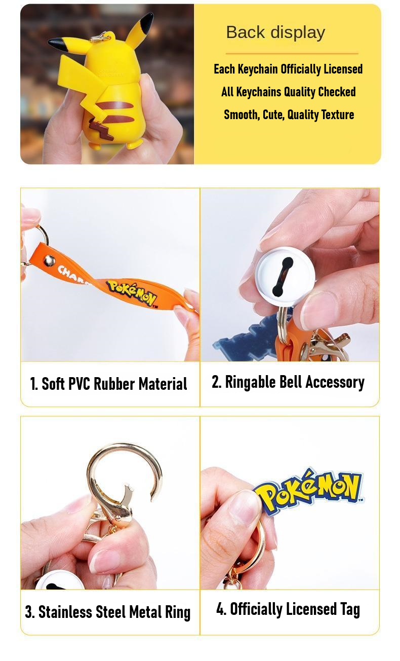 ✅ Official Pokémon Psyduck Bell Lanyard 2 in 1 Keychain W/ Stainless Ring NEW