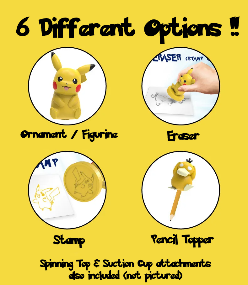 ✅ Official Pokémon 6 in 1 Eraser Stamp Pencil Top Ornament & More Stationery NEW