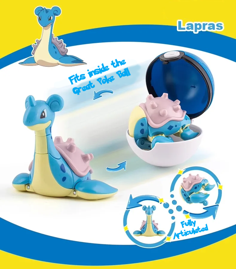 ✅ Official Pokémon Lapras Jointed Action Figure & Great Poke Ball Fun Toy NEW