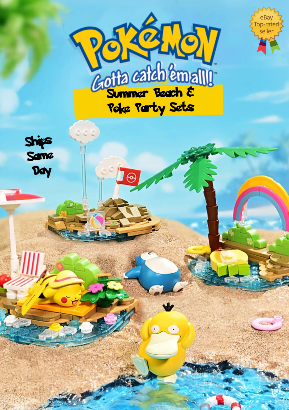 ✅ Official Pokémon Summer Beach Party & Fun Building Block Sets Creative Toy NEW