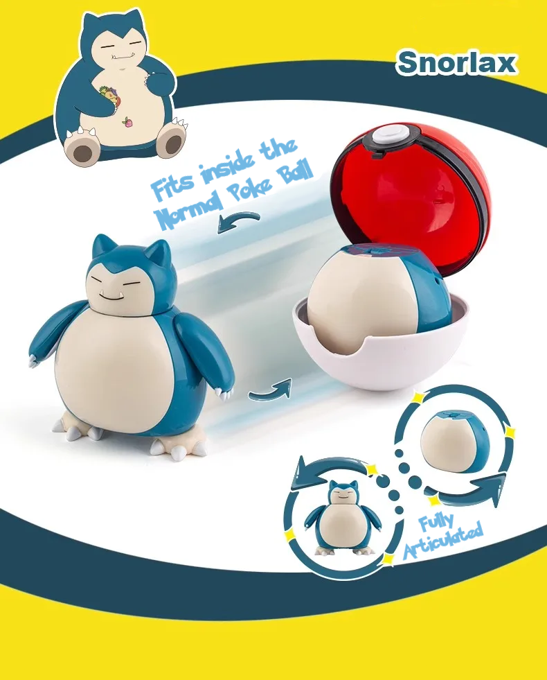 ✅ Official Pokémon Snorlax Jointed Action Figure & Poke Ball Fun Toy NEW