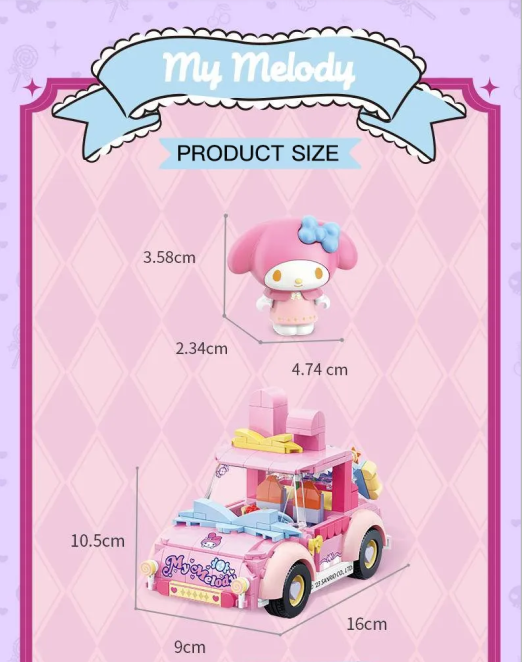 ā
Official Sanrio TopToy My Melody Sports Car Building Blocks Set Creative NEW