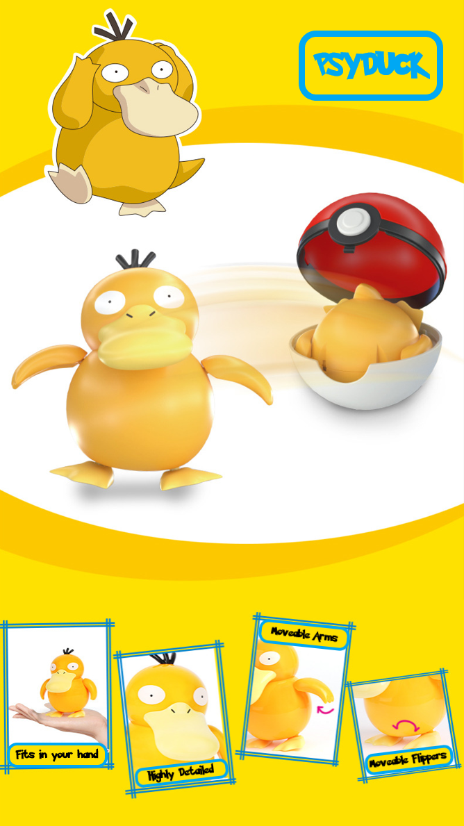 ✅ Official Pokémon Psyduck Jointed Action Figure & Poke Ball Fun Toy NEW