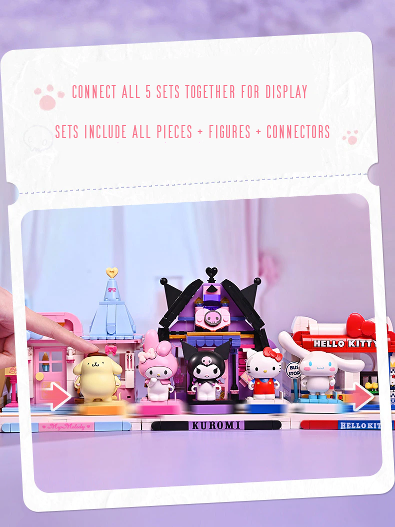 Official Sanrio City Streets Kuromi Hello Kitty Building Block Sets DIY NEW