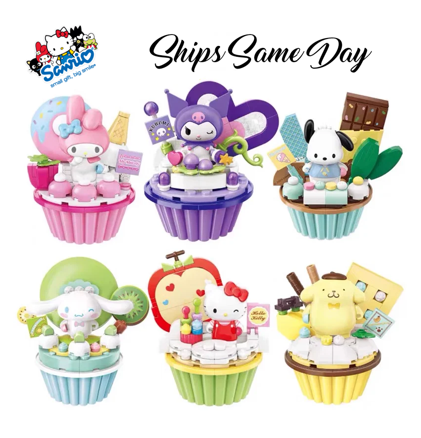 ā
Official Sanrio Kuromi Hello Kitty Cupcakes Building Block Sets Creative NEW