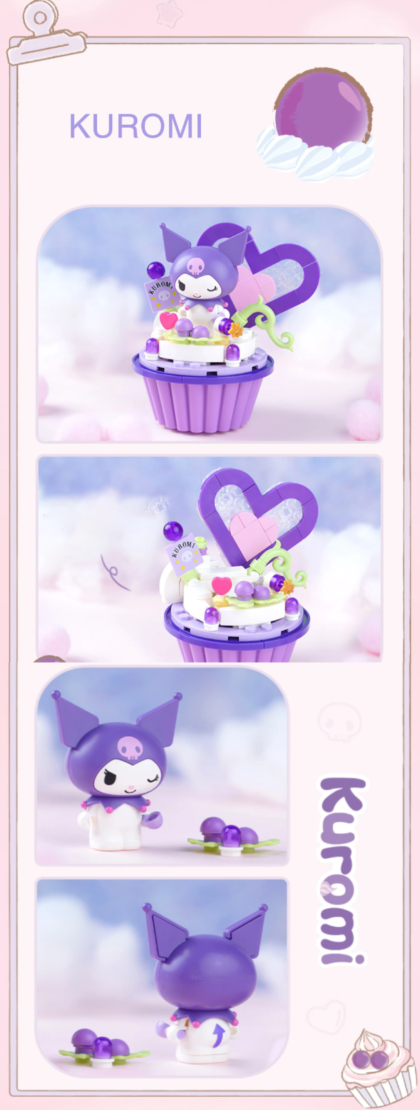 ā
Official Sanrio Kuromi Hello Kitty Cupcakes Building Block Sets Creative NEW