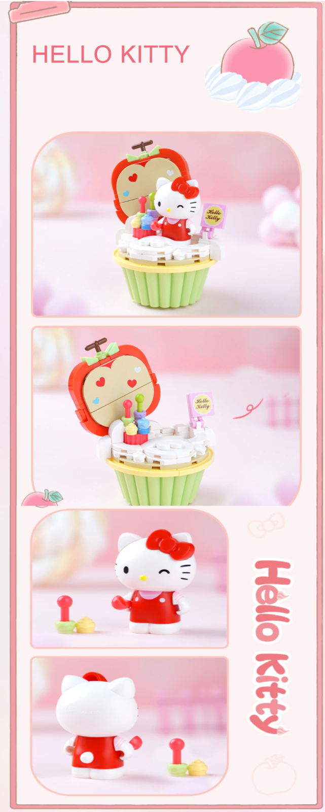ā
Official Sanrio Kuromi Hello Kitty Cupcakes Building Block Sets Creative NEW