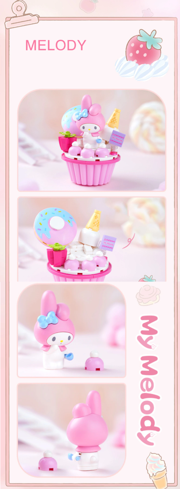 ā
Official Sanrio Kuromi Hello Kitty Cupcakes Building Block Sets Creative NEW