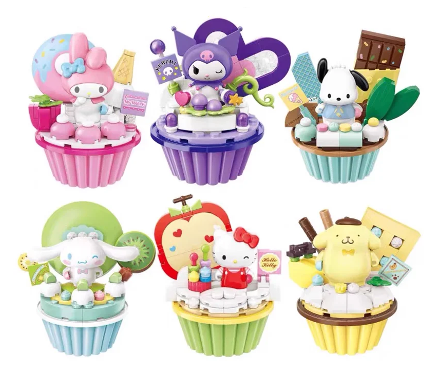 ā
Official Sanrio Kuromi Hello Kitty Cupcakes Building Block Sets Creative NEW