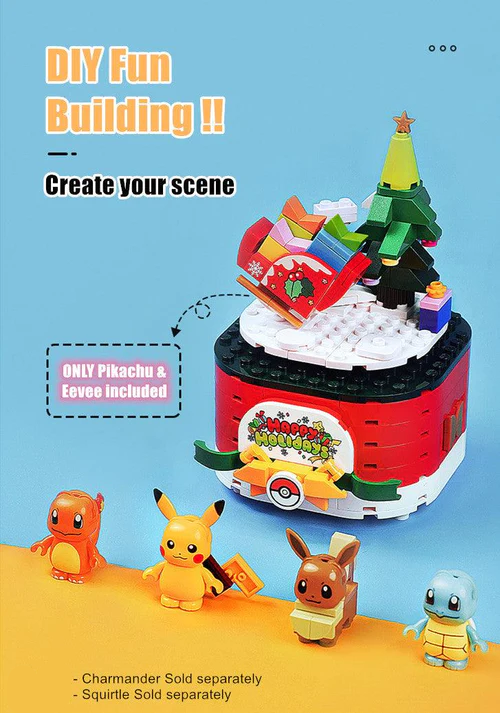 ✅ Official Pokémon Happy Holiday Music Box Building Blocks Set Creative Fun NEW