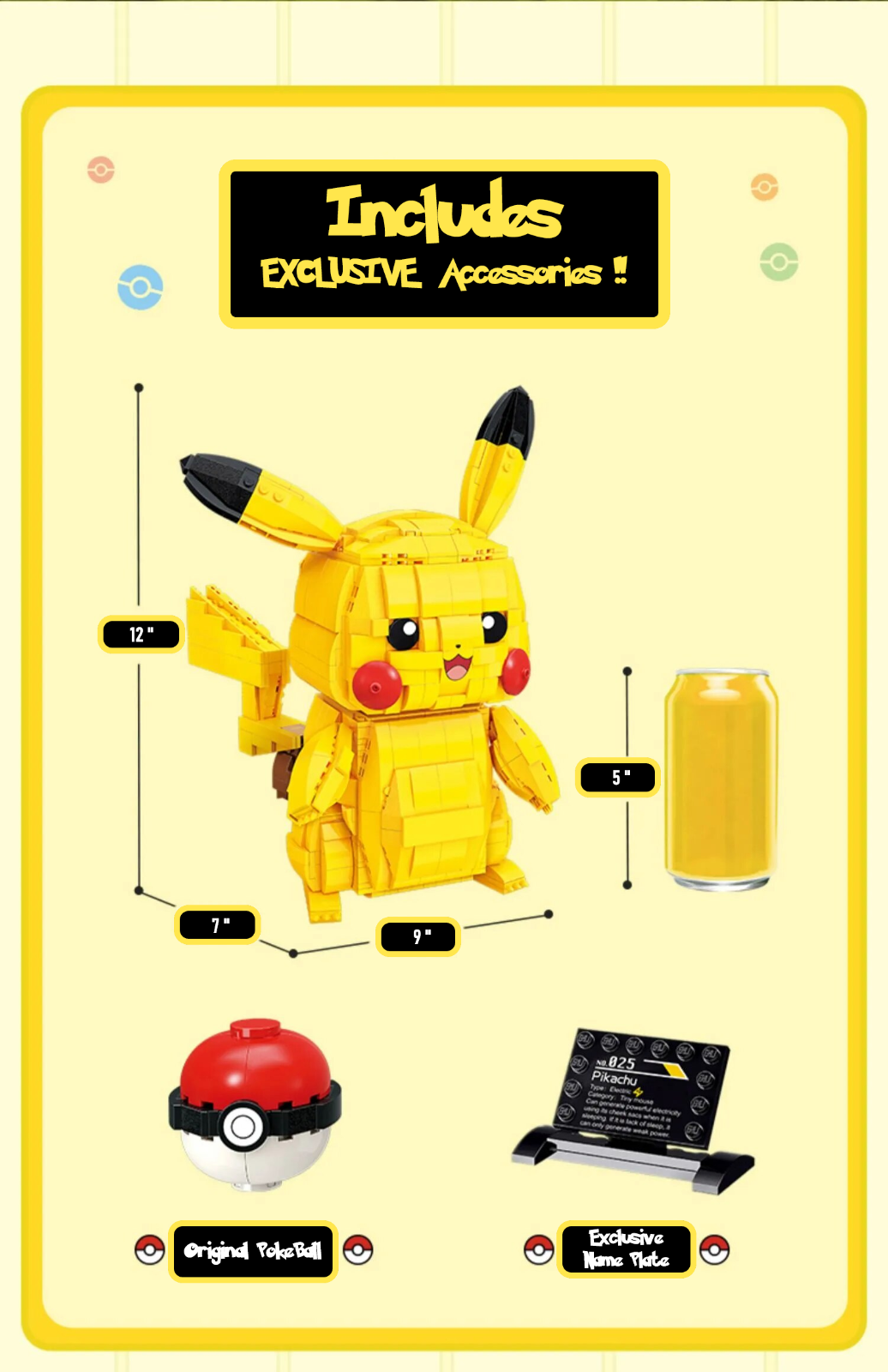 ✅ Official Pokémon LARGE 12" Pikachu Building Blocks Set 911Pcs Creative Toy NEW