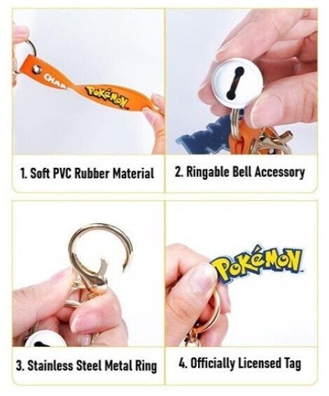 ✅ Official Pokémon Pikachu Bell Lanyard 2 in 1 Keychain W/ Stainless Ring NEW