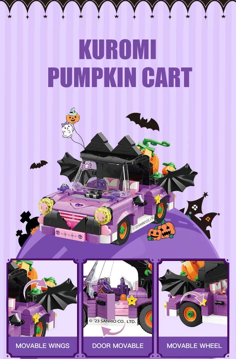 β
Officially Licensed Sanrio x TT Kuromi Spooky Car Building Blocks Set Fun NEW