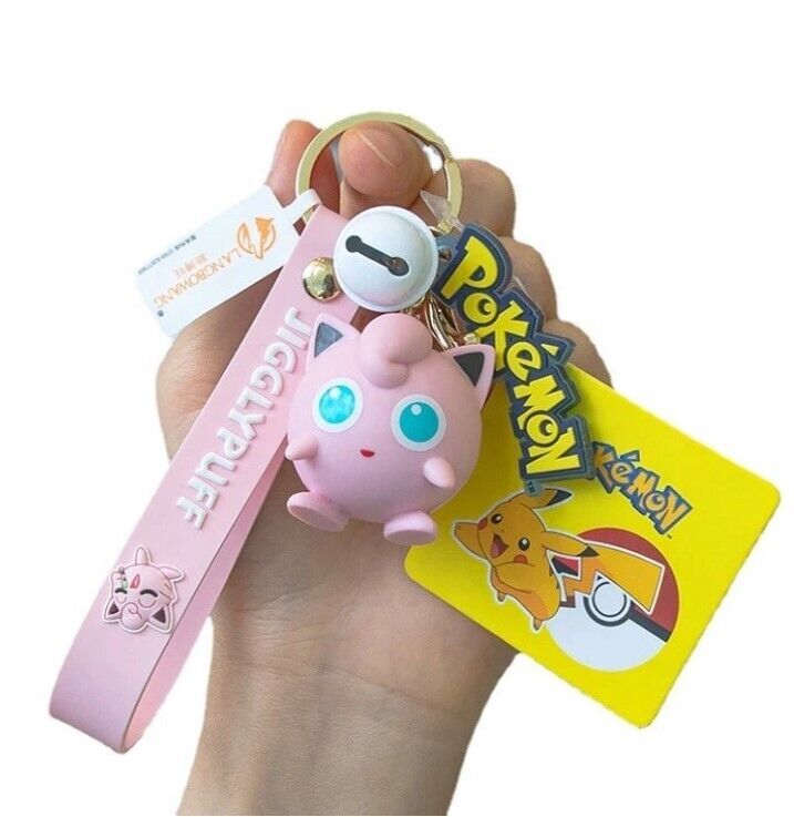 ✅ Official Pokémon Jigglypuff Bell Lanyard 2 in 1 Keychain W/ Stainless Ring NEW