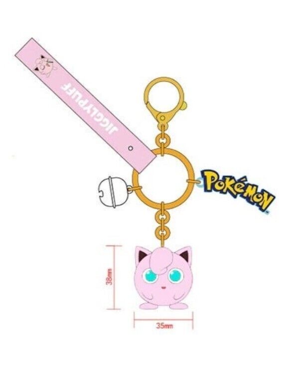 ✅ Official Pokémon Jigglypuff Bell Lanyard 2 in 1 Keychain W/ Stainless Ring NEW
