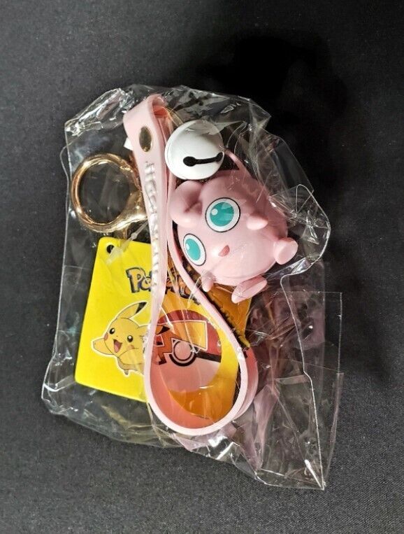 ✅ Official Pokémon Jigglypuff Bell Lanyard 2 in 1 Keychain W/ Stainless Ring NEW