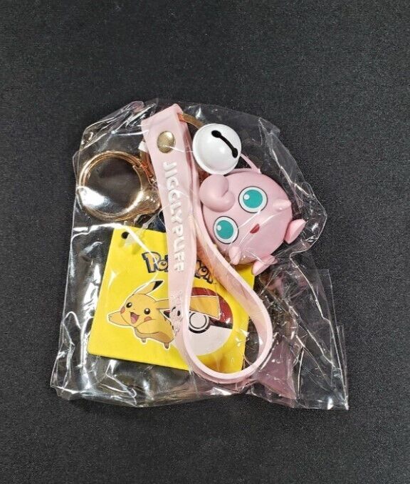 ✅ Official Pokémon Jigglypuff Bell Lanyard 2 in 1 Keychain W/ Stainless Ring NEW