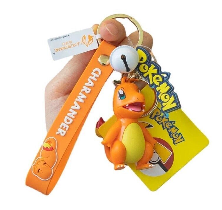 ✅ Official Pokémon Charmander Bell Lanyard 2 in 1 Keychain W/ Stainless Ring NEW