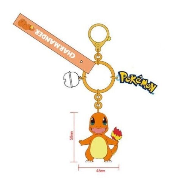✅ Official Pokémon Charmander Bell Lanyard 2 in 1 Keychain W/ Stainless Ring NEW