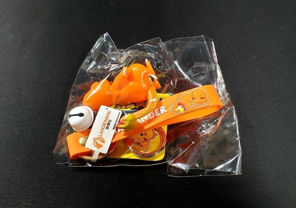 ✅ Official Pokémon Charmander Bell Lanyard 2 in 1 Keychain W/ Stainless Ring NEW