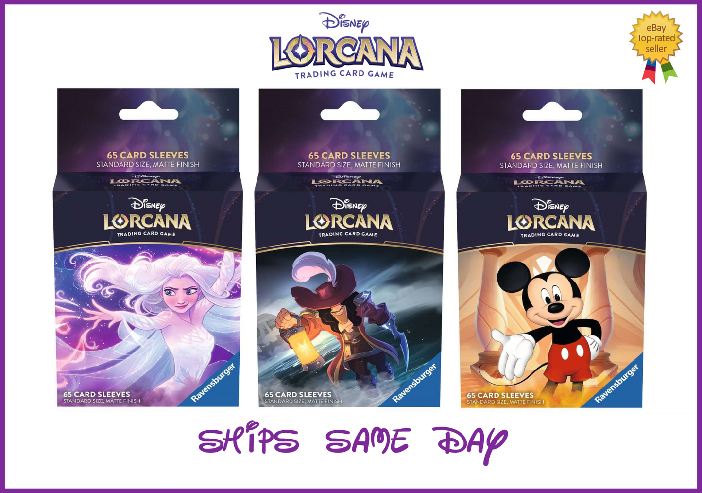✅ Disney Lorcana TCG The First Chapter 3 Pack Card Sleeves Elsa Mickey Hook NEW