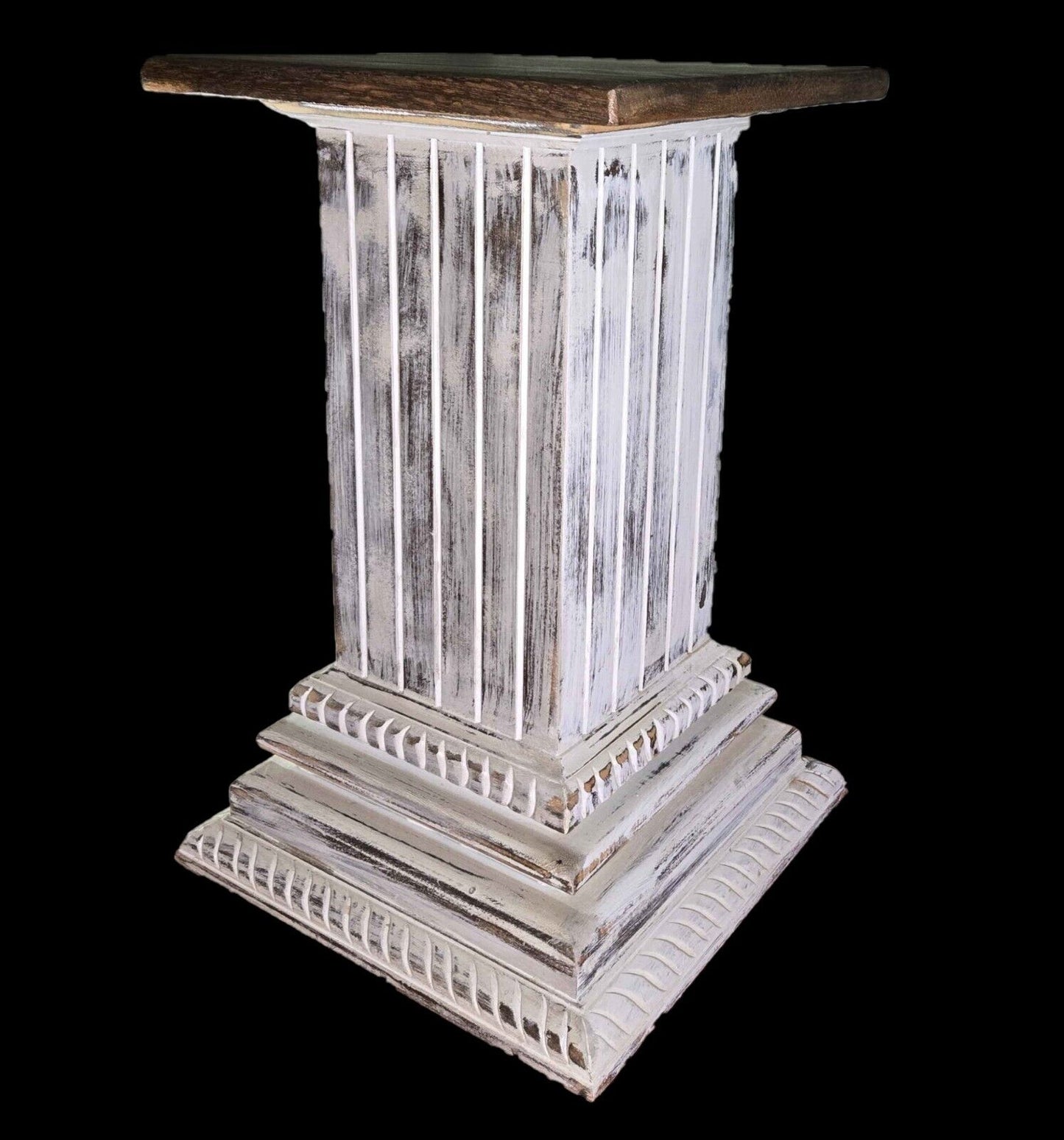 Distressed Colonial Plant Stands Solid Wood Oak Tops 22" Tall Column Style NEW