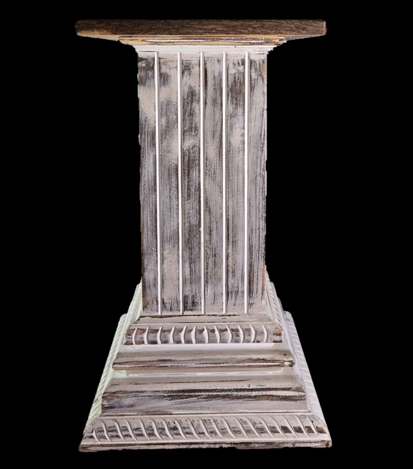 Distressed Colonial Plant Stands Solid Wood Oak Tops 22" Tall Column Style NEW