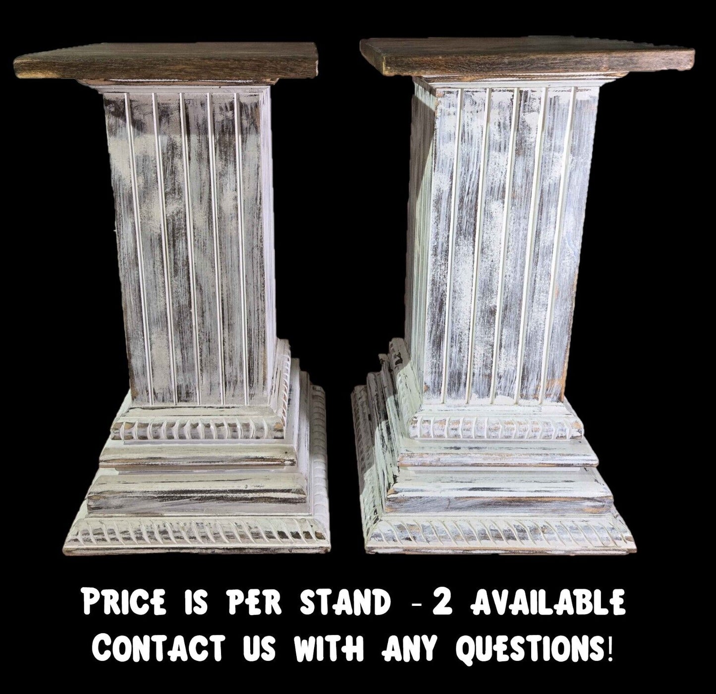 Distressed Colonial Plant Stands Solid Wood Oak Tops 22" Tall Column Style NEW