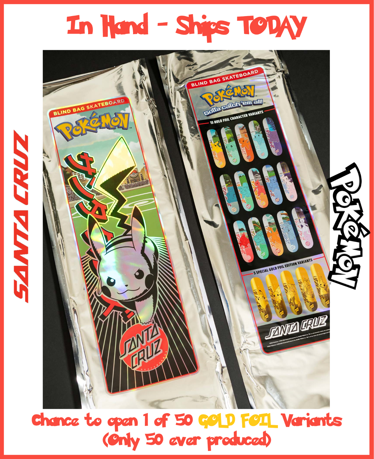 ULTRA RARE Santa Cruz X Pokémon Skateboard Deck 8x31.6 Blind Bag NEW SEALED MINT
