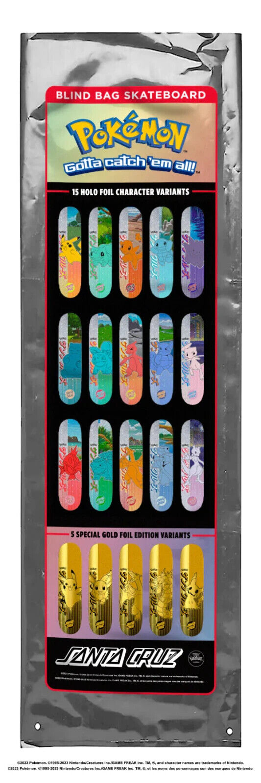 ULTRA RARE Santa Cruz X Pokémon Skateboard Deck 8x31.6 Blind Bag NEW SEALED MINT