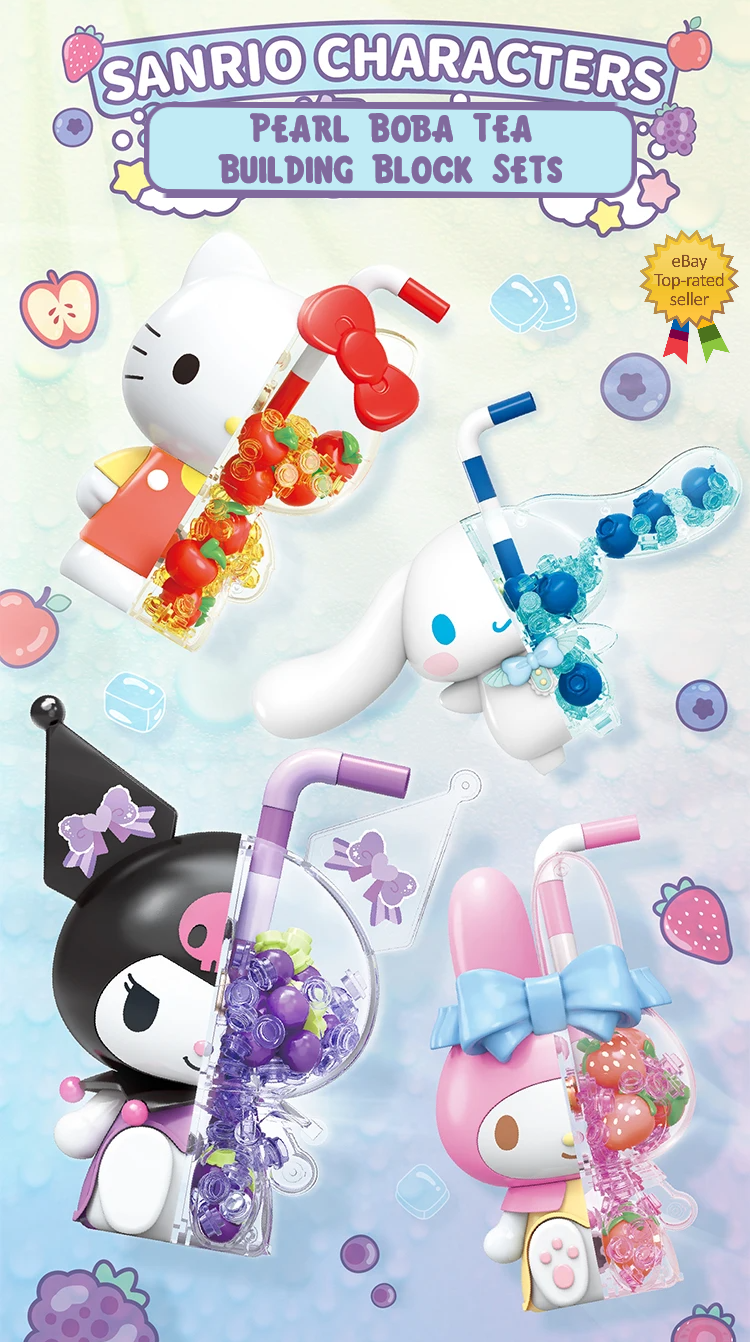 β
Official Sanrio Characters Boba Pearl Bubble Tea Building Block Sets Toy NEW
