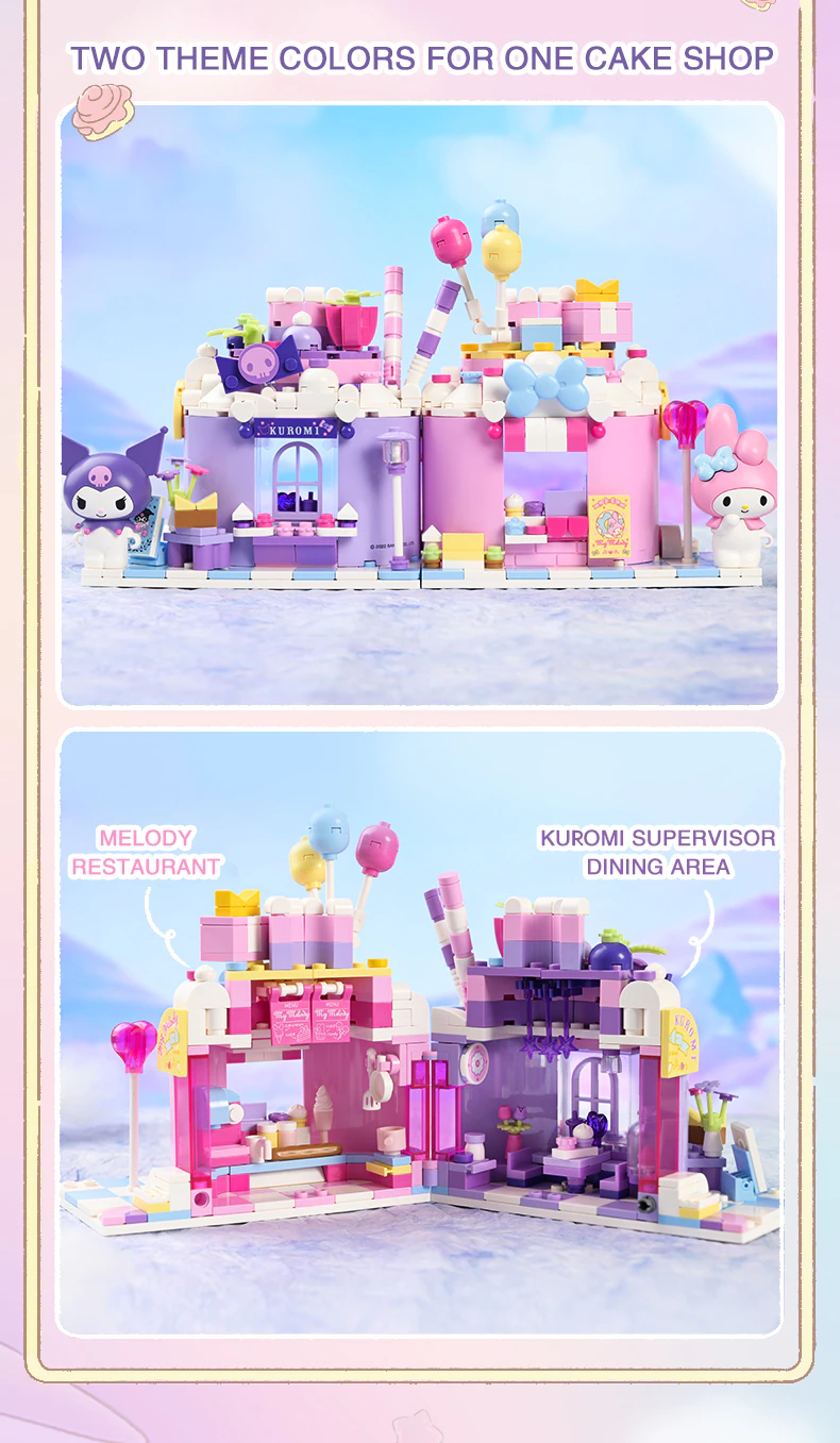 β
Official Sanrio Kuromi & My Melody Cake Shop Building Blocks Set Creative NEW