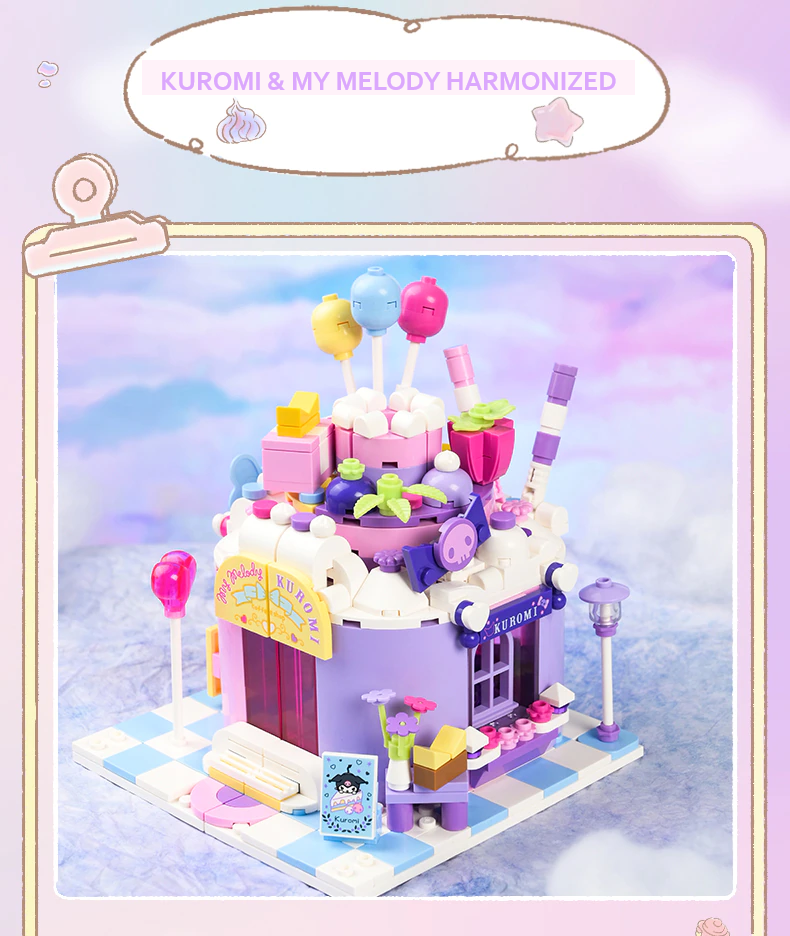 β
Official Sanrio Kuromi & My Melody Cake Shop Building Blocks Set Creative NEW