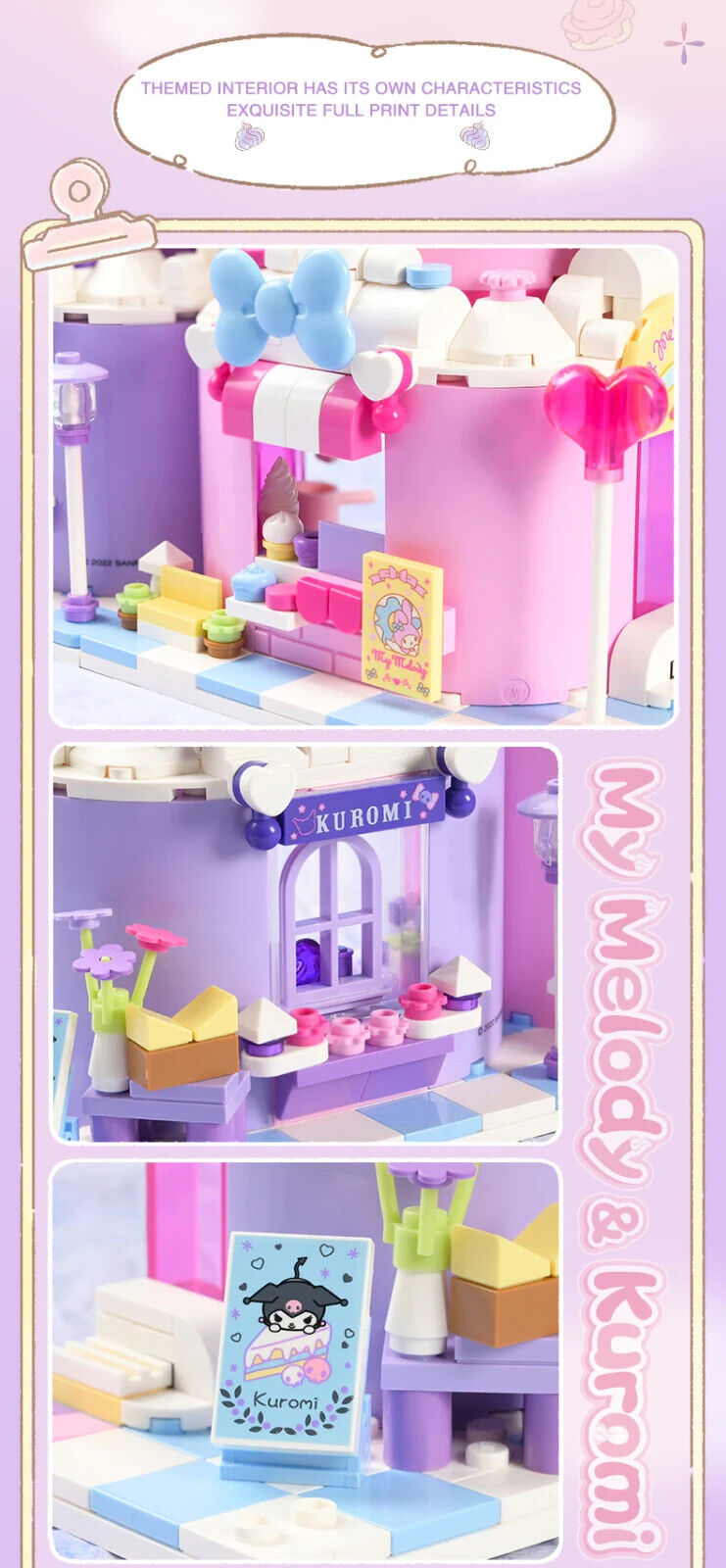 β
Official Sanrio Kuromi & My Melody Cake Shop Building Blocks Set Creative NEW