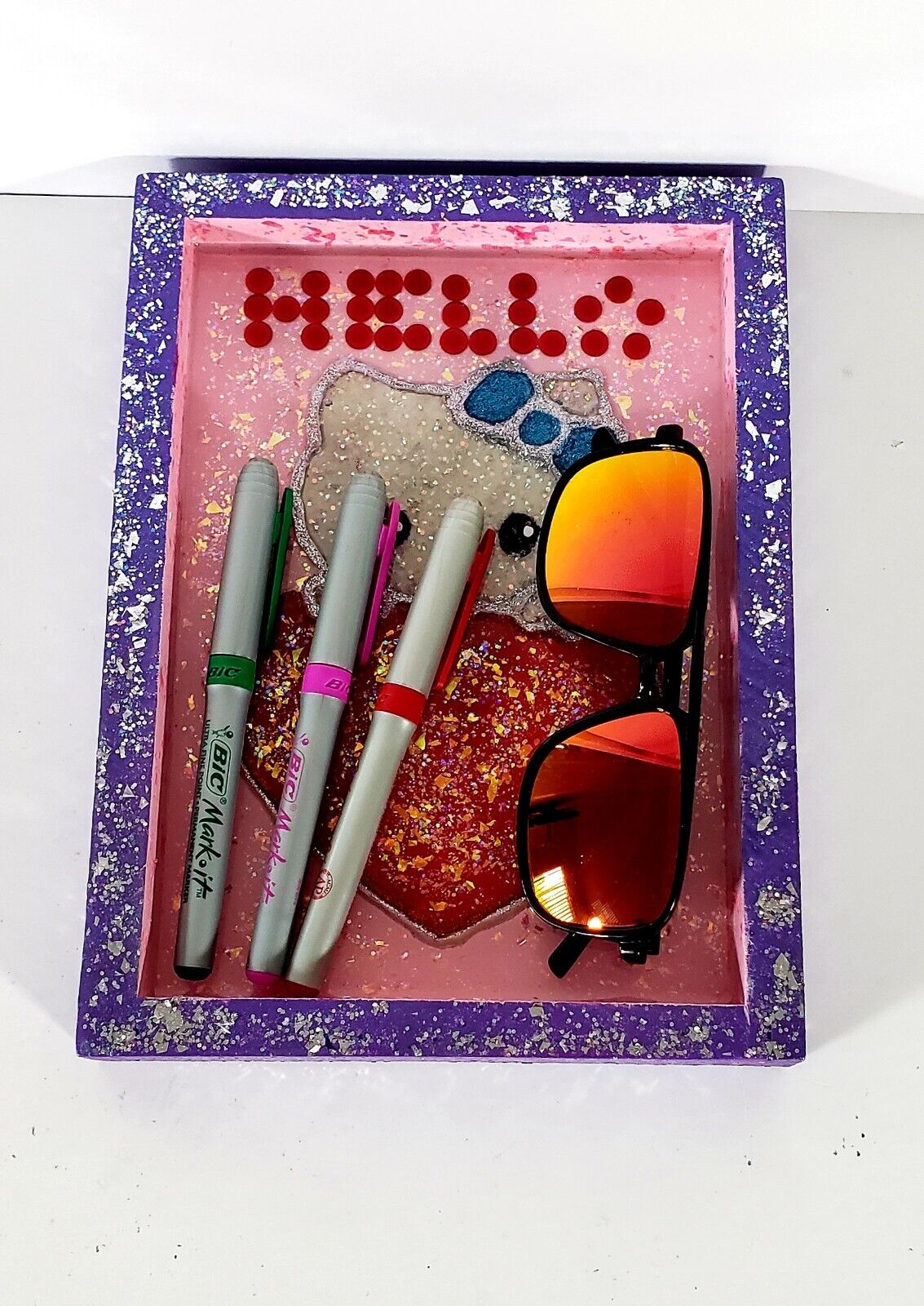 Hello Kitty Hand Crafted Sanrio Resin Wall Hanger Stash Tray 4 Keys Glasses πΈ