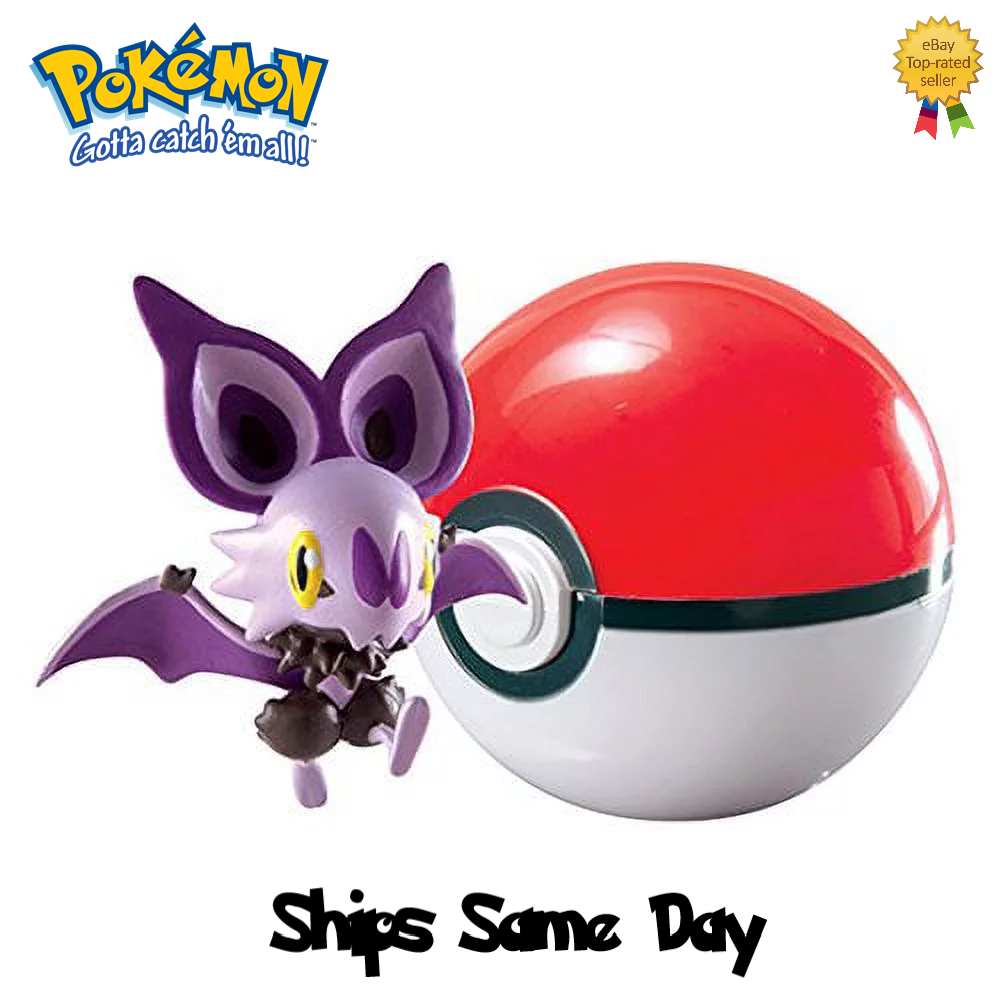 ✅ Official Pokemon Noibat and Poké Ball Action Figure Carry Clip Tomy Toy NEW