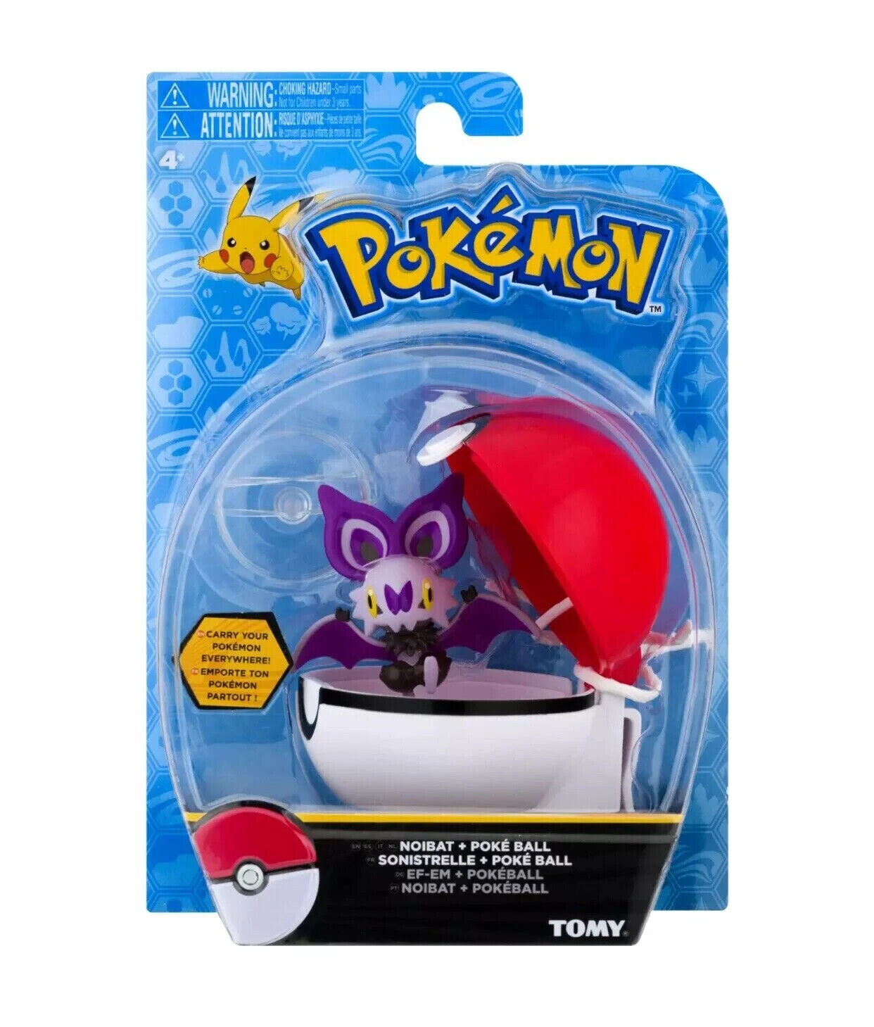 ✅ Official Pokemon Noibat and Poké Ball Action Figure Carry Clip Tomy Toy NEW