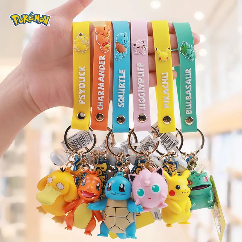 NEW OFFICIAL Pokémon Character Keychains 2 in 1 Lanyards with Bell & Stainless Rings