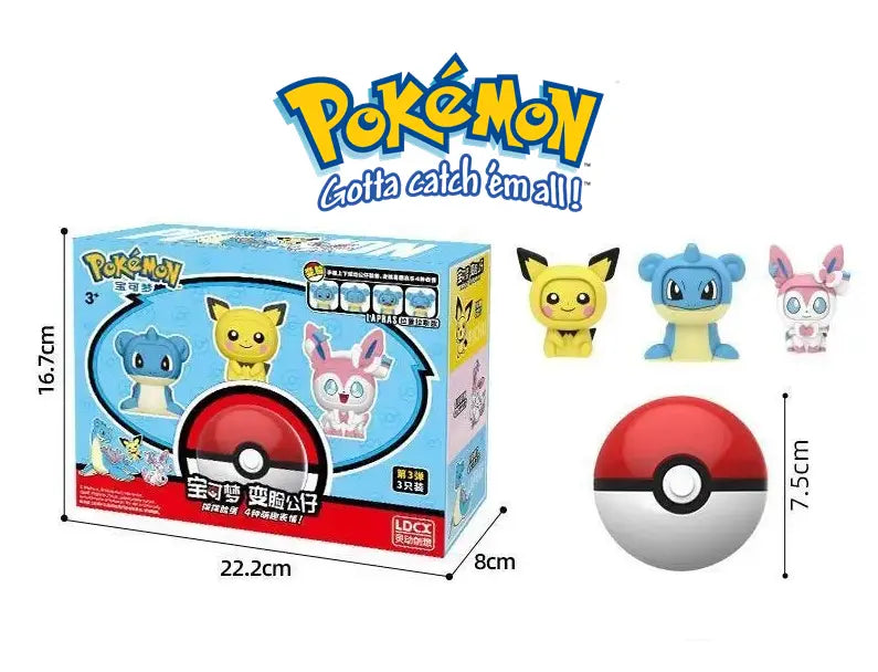 NEW Official Pokémon Lapras, Pichu, & Sylveon Action Figure Face Changers Toy