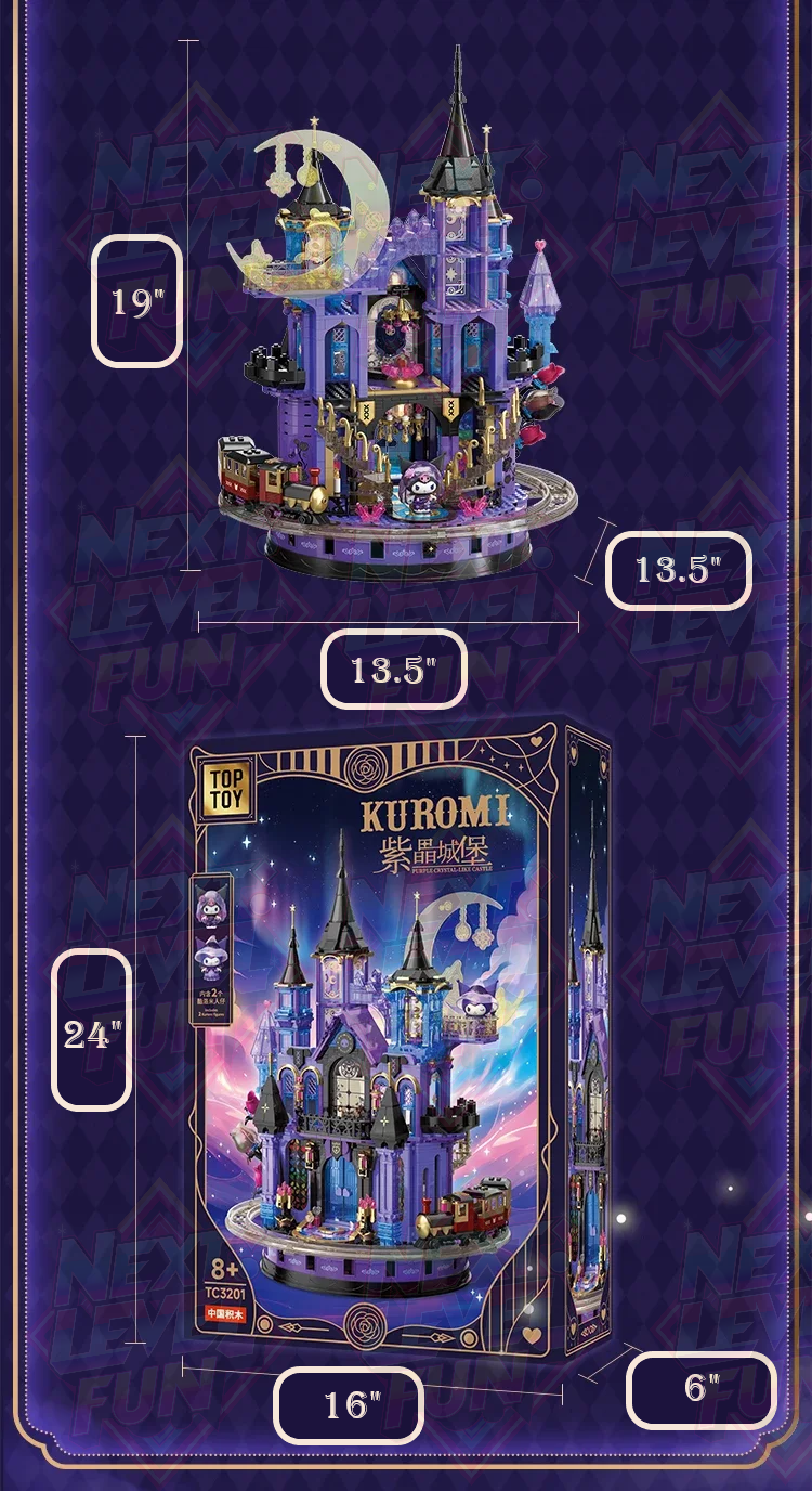 Sanrio Kuromi Amethyst Castle 19" Tall Building Blocks Set DIY Toy