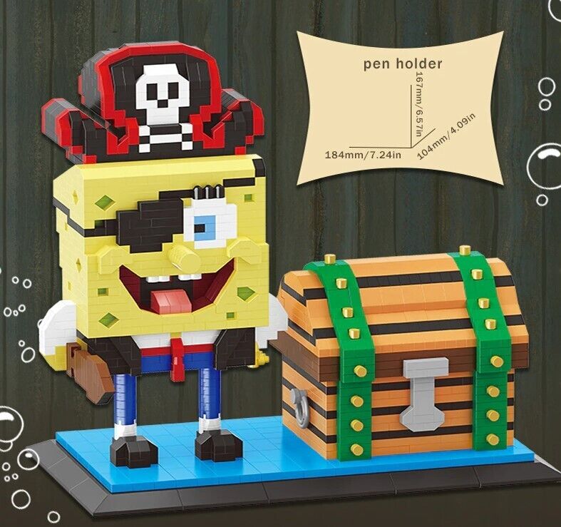 ✅ Official Nickelodeon Pirate Spongebob Building Micro Blocks Pen Holder DIY NEW